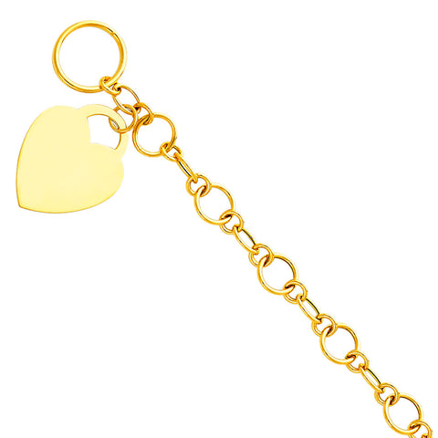 14K Yellow Gold Rings Light Hollow Bracelet With Heart Pendant