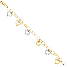 Load image into Gallery viewer, 14K Two Tone Gold Light Fancy Hollow Heart Bracelet