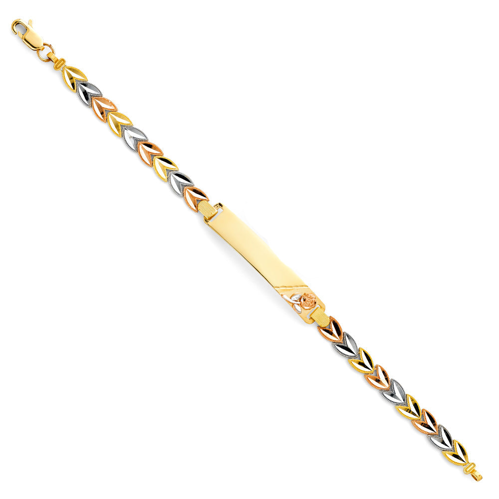 14K Tri Color Gold Flower ID Bracelet