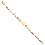 14K Tri Color Gold Figaro 3+1 080 Flower Baby ID Bracelet