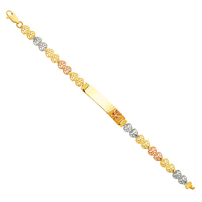 14K Tri Color Gold Herat Link Butterfly Baby ID Bracelet