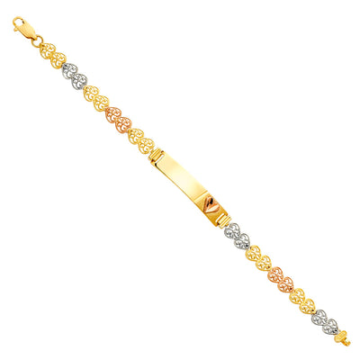 14K Tri Color Gold Herat Link Heart Baby ID Bracelet