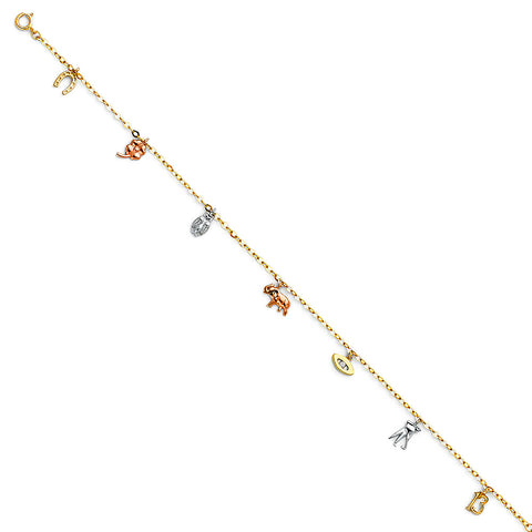 14K Tri Color Gold Lucky Bracelet And Anklet