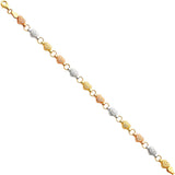 14K Tri Color Gold Heart Light Stampato Bracelet