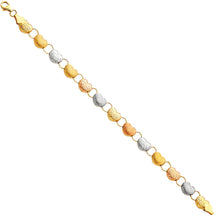 Load image into Gallery viewer, 14K Tri Color Gold Hearts Light Stampato Bracelet