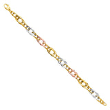 14K Tri Color Gold Fancy Hollow Bracelet