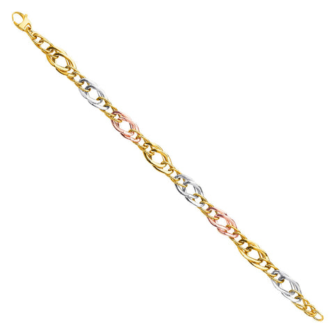 14K Tri Color Gold Fancy Hollow Bracelet