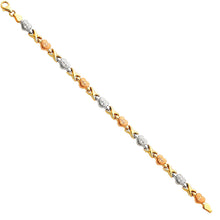 Load image into Gallery viewer, 14K Tri Color Gold Heart X Light Stampato Bracelet