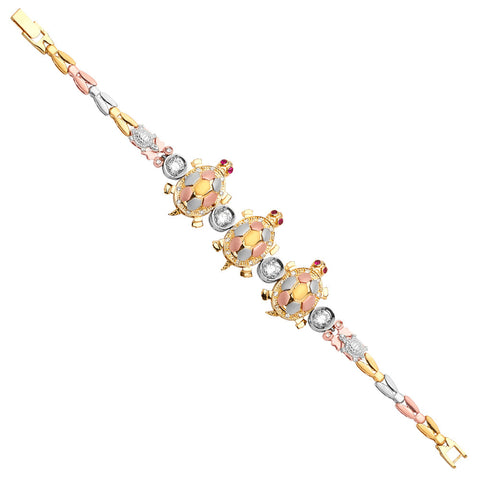 14K Tri Color Gold Turtle CZ Bracelet