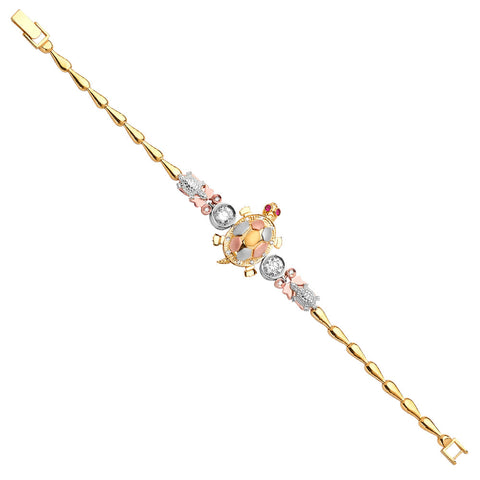 14K Tri Color Gold CZ Turtle Bracelet