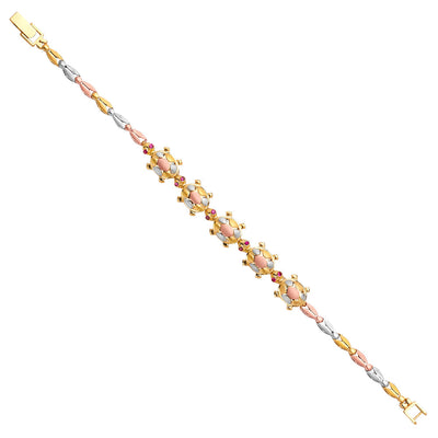 14K Tri Color Gold CZ 5 Turtles Bracelet