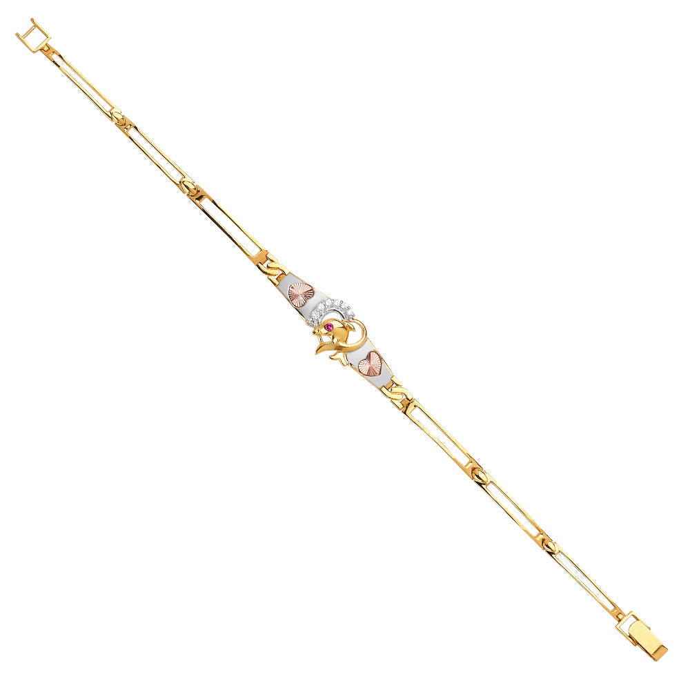 14K Tri Color Gold Dolphine CZ Bracelet