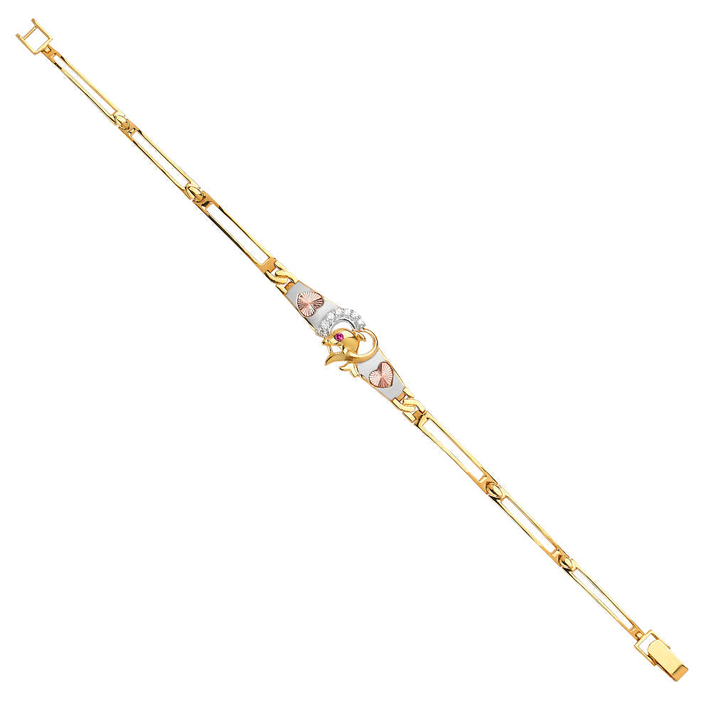 14K Tri Color Gold Dolphine CZ Bracelet