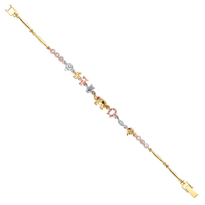 14K Tri Color Gold Lucky CZ Bracelet