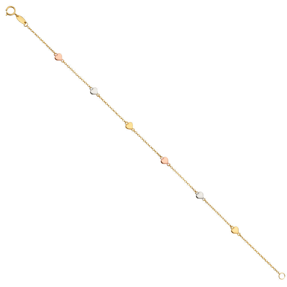 14K Tri Color Gold Bracelet With Heart