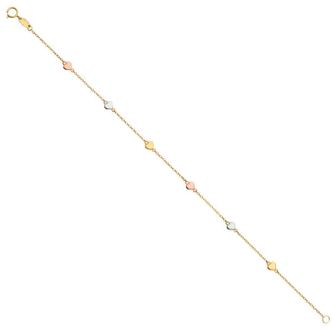 14K Tri Color Gold Bracelet With Heart