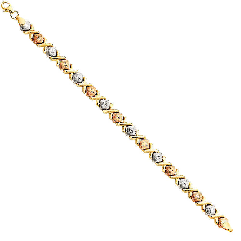 14K Tri Color Gold X Diamond Light Stampato Bracelet