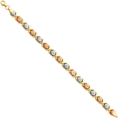 14K Tri Color Gold X Diamond Light Stampato Bracelet