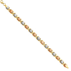 14K Tri Color Gold X Diamond Light Stampato Bracelet