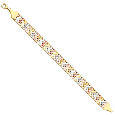 14K Tri Color Gold V Fancy Bracelet