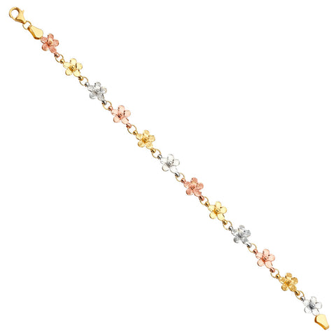 14K Tri Color Gold Flower Fancy Bracelet