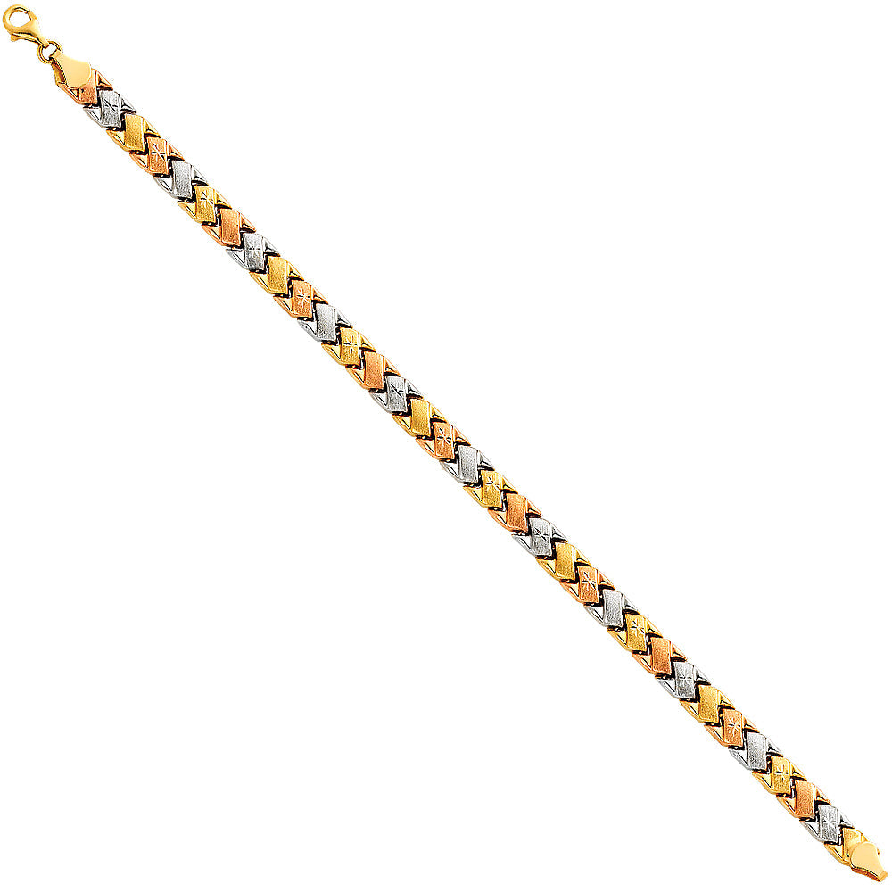 14K Tri Color Gold Bars Light Stampato Bracelet