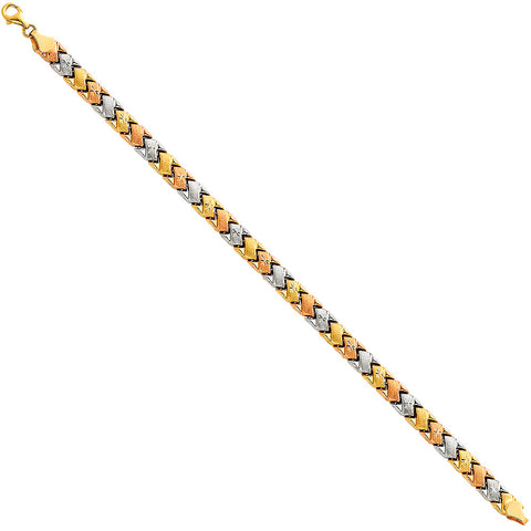 14K Tri Color Gold Bars Light Stampato Bracelet