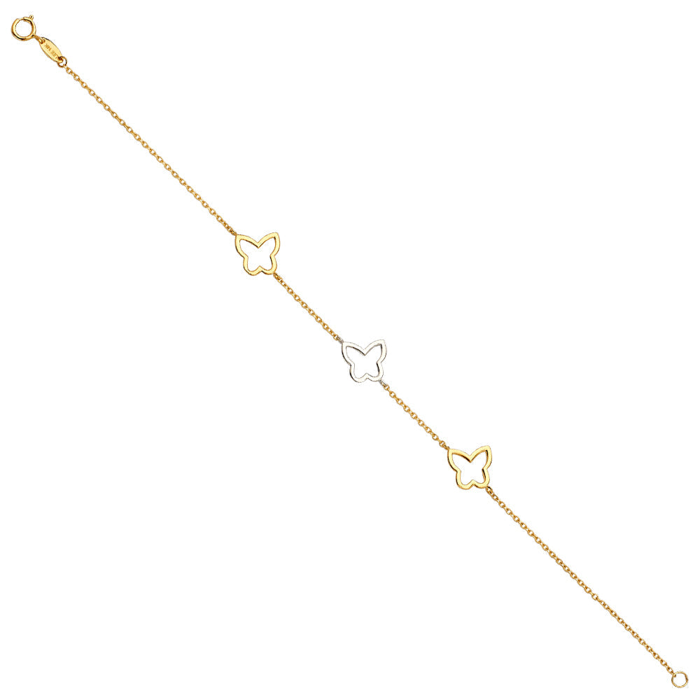 14K Tri Color Gold Butterfly Light Bracelet