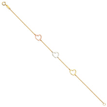 Load image into Gallery viewer, 14K Tri Color Gold Heart Light Bracelet