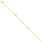 14K Tri Color Gold Heart Light Bracelet