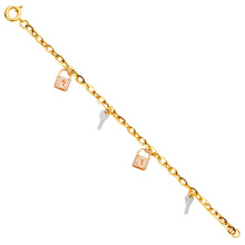 Load image into Gallery viewer, 14K Tri Color Gold Key And Lock CZ Bracelet