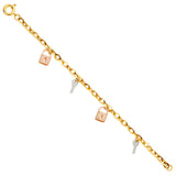 14K Tri Color Gold Key And Lock CZ Bracelet