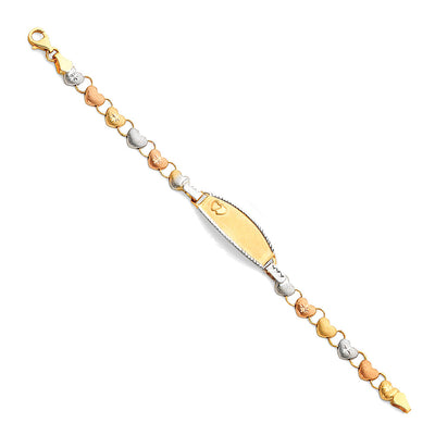 14K Tri Color Gold Heart Light Stampato ID Bracelet For Junior