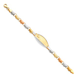 14K Tri Color Gold Hearts Light Stampato ID Bracelet For Junior