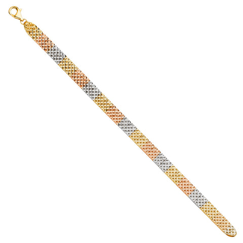 14K Tri Color Gold Crystal Cut Bracelet