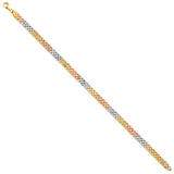 14K Tri Color Gold Thick Crystal Cut Bracelet