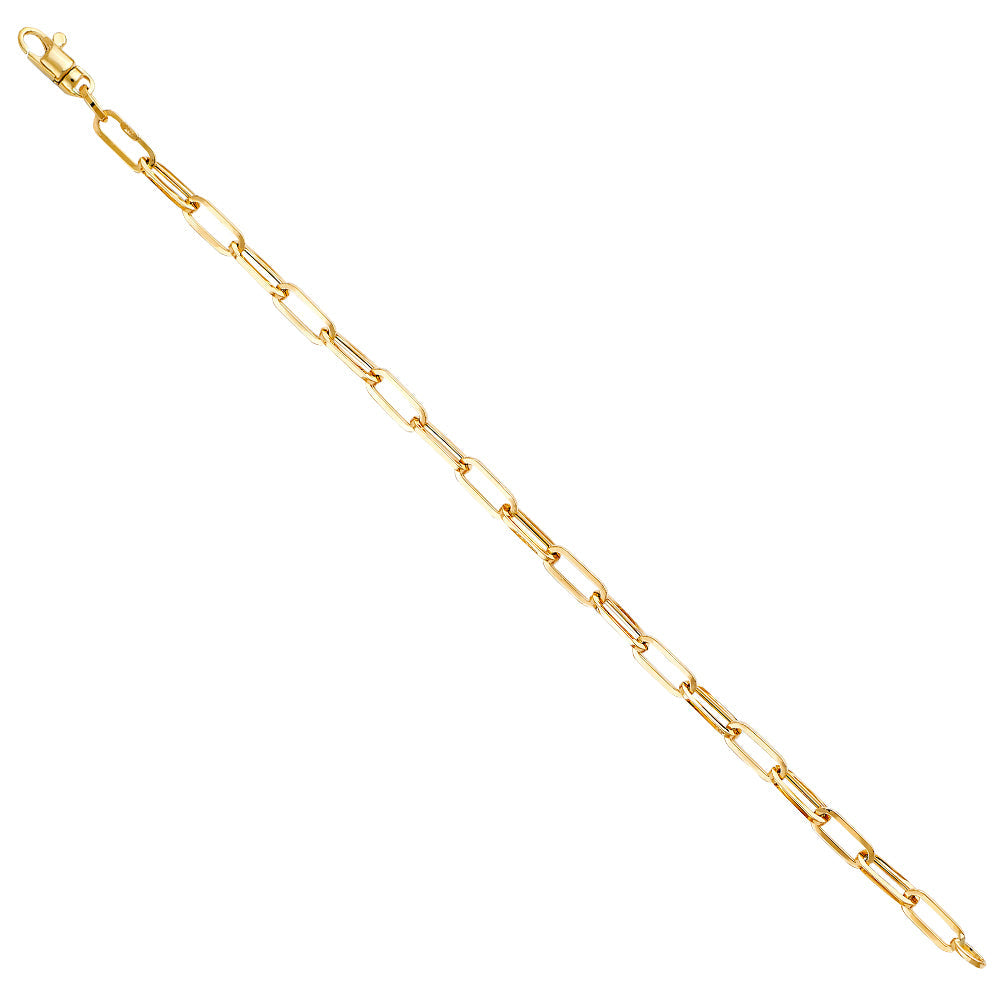 14K Yellow Gold 4.0mm Hollow Paperclip Bracelet