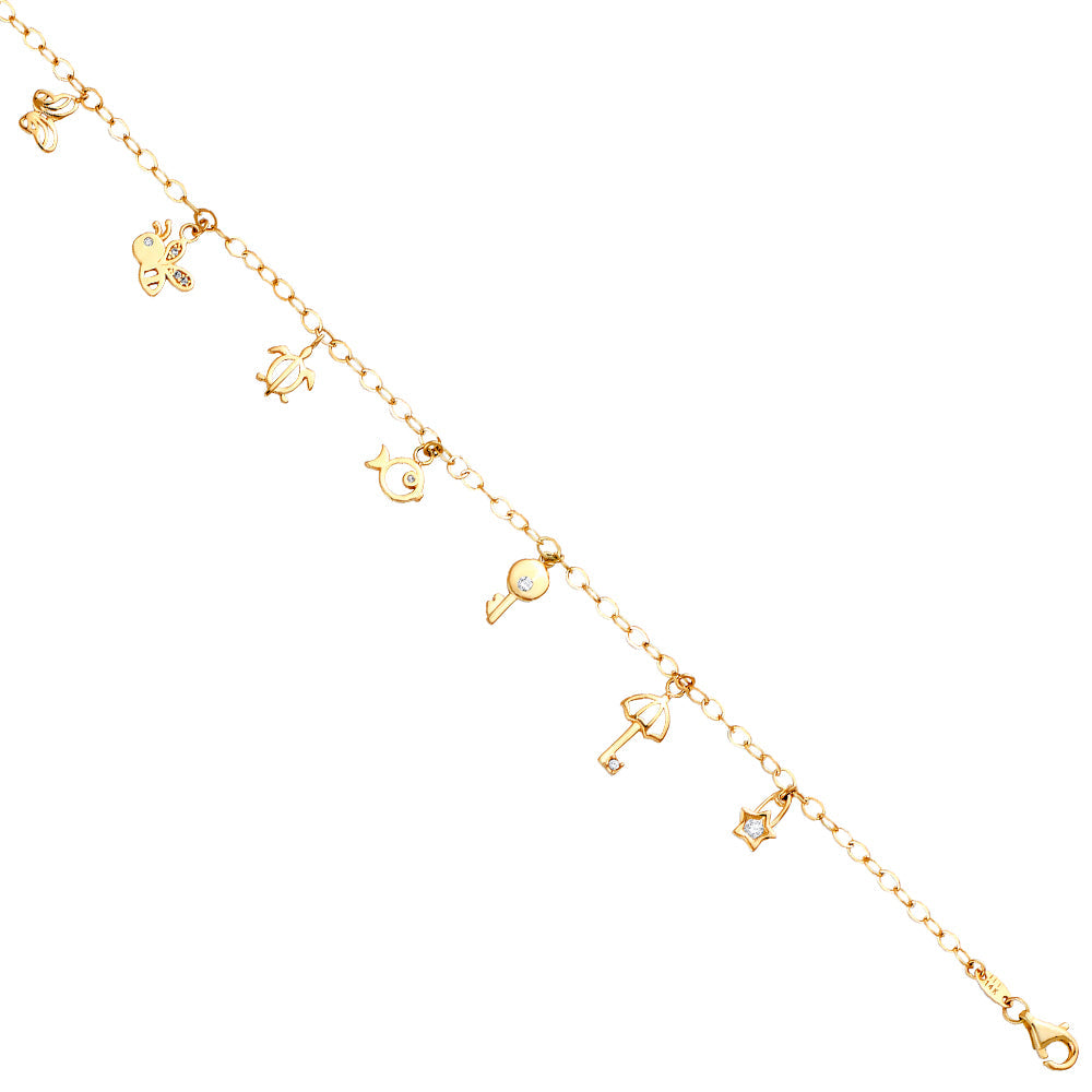 14K Yellow Gold Assorted Nature Hanging Bracelet And Anklet