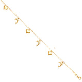 14K Yellow Gold Hanging Dolphin Heart Bracelet And Anklet