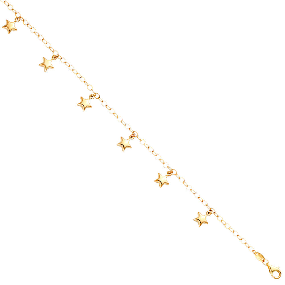 14K Yellow Gold Hanging Star Bracelet And Anklet