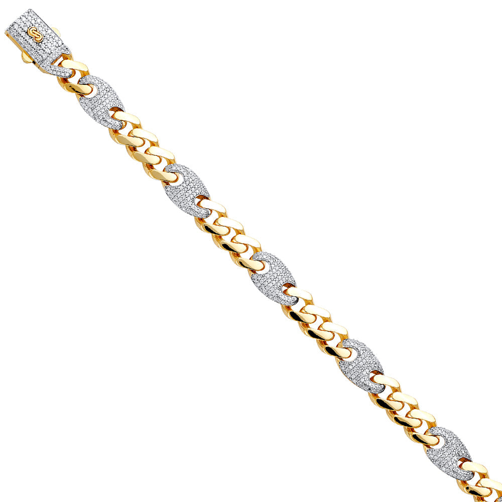 14K Yellow Gold 9.5mm Hollow Fancy Monaco CZ Bracelet With CZ Lock