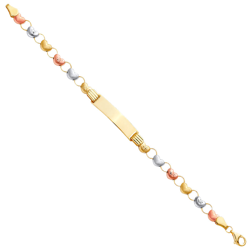 14K Tri Color Gold Stampato Bracelet With Plain ID For Junior