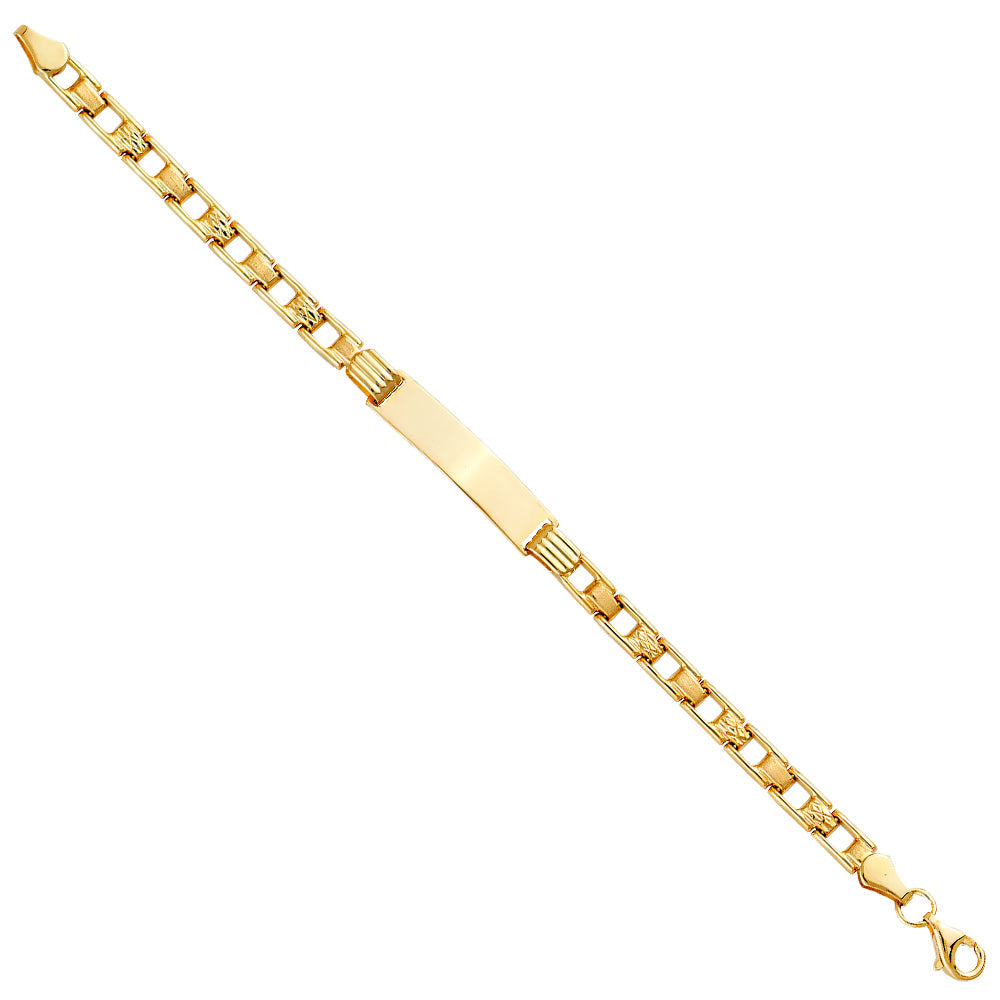 14K Yellow Gold Lock Stampato Bracelet With Plain ID For Junior