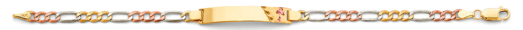 14K Tri Color Gold Figaro Cross ID Bracelet