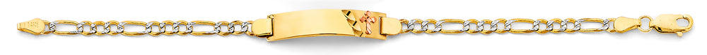 14K Two Tone Gold Figaro WP Cross ID Bracelet