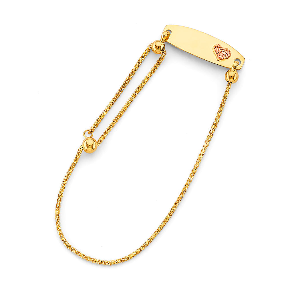 14K Yellow Gold Adjustable Heart ID Bracelet