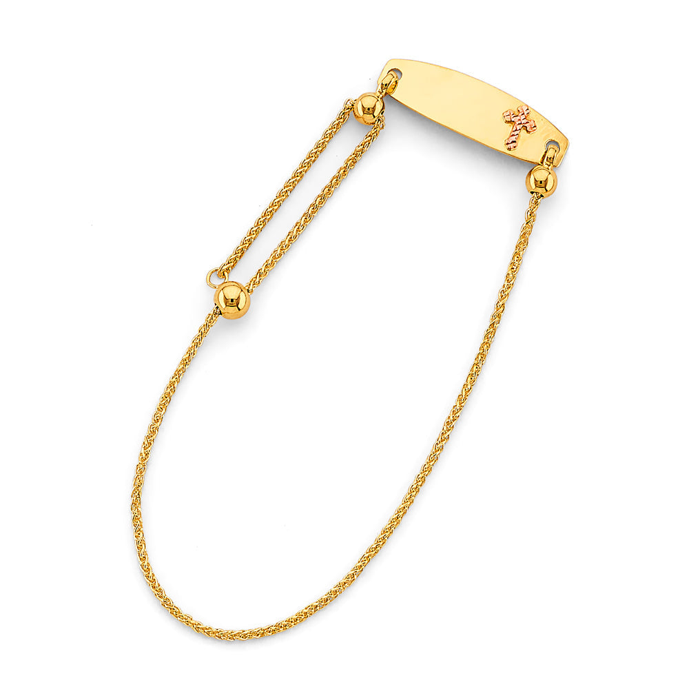 14K Yellow Gold Adjustable Cross ID Bracelet