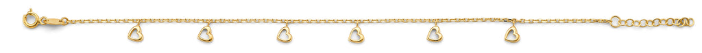 14K Yellow Gold Heart Charm Light Bracelet And Anklet