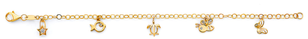 14K Yellow Gold Charm CZ Baby Bracelet
