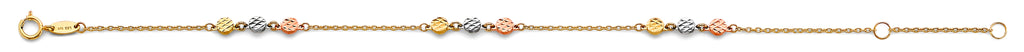 14K Tri Color Gold Balls Light Bracelet And Anklet